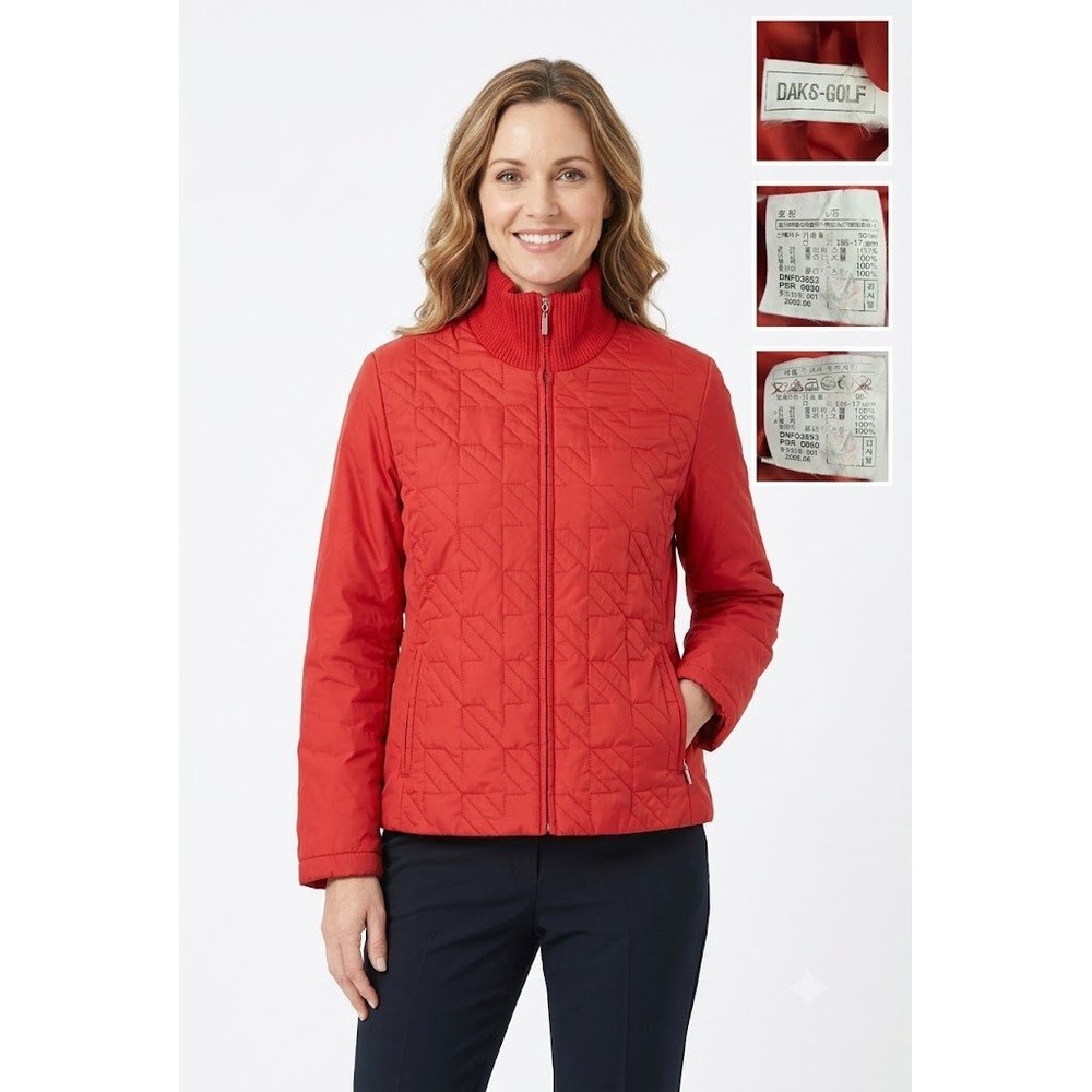 VINTAGE DAKS-GOLF‎ M Quilted Jacket Full Zip Red Geometric Ribbed Collar 2005